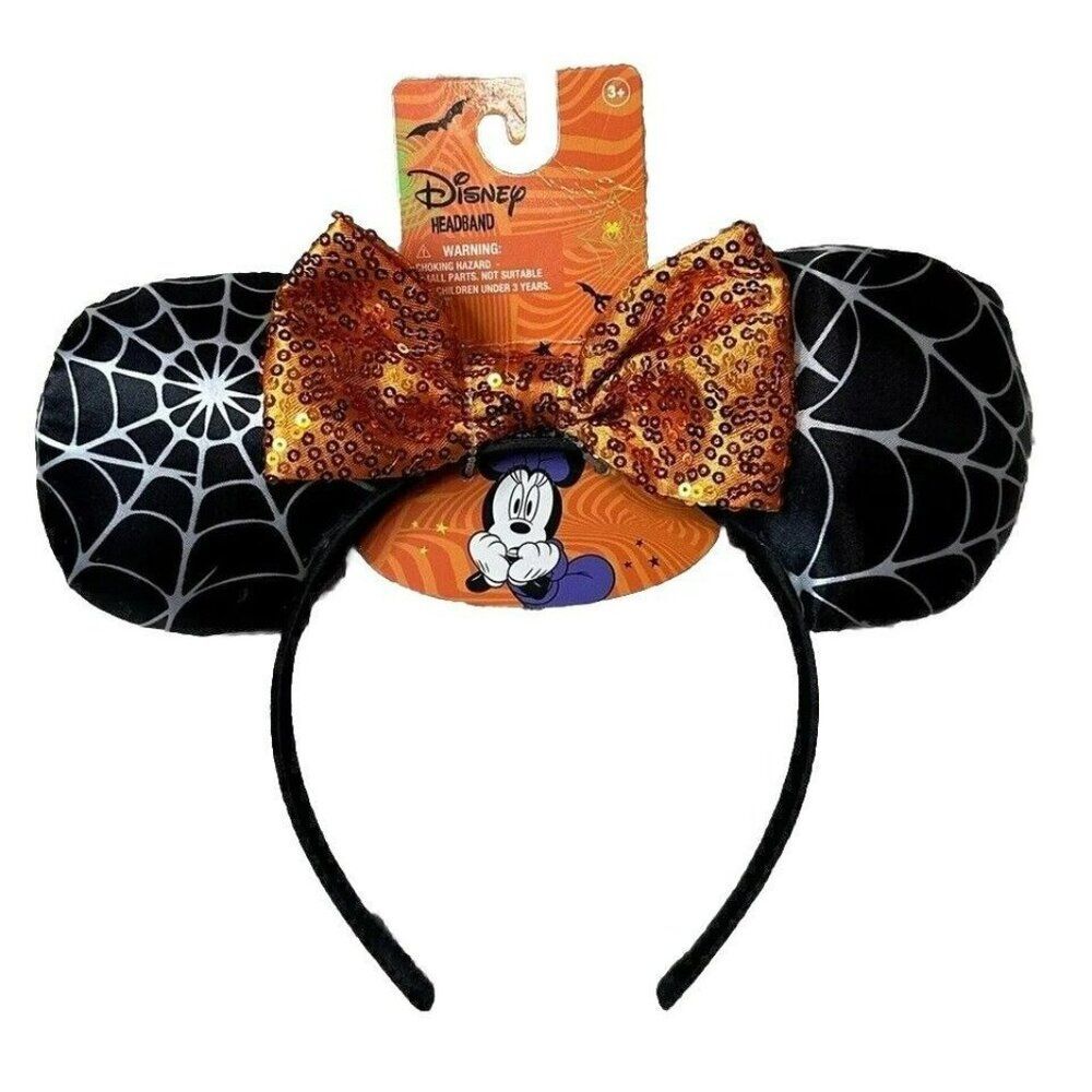 Disney Minnie Mouse Ears Headband NWT Gift Sequins Gift Black Orange Halloween